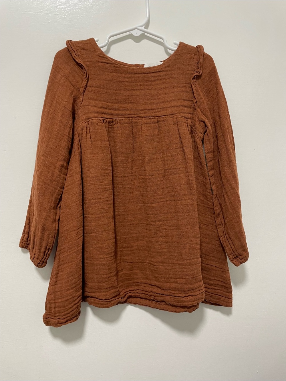 Angel dear Kids Long Sleeve Rust Brown Muslin Cotton Shirt